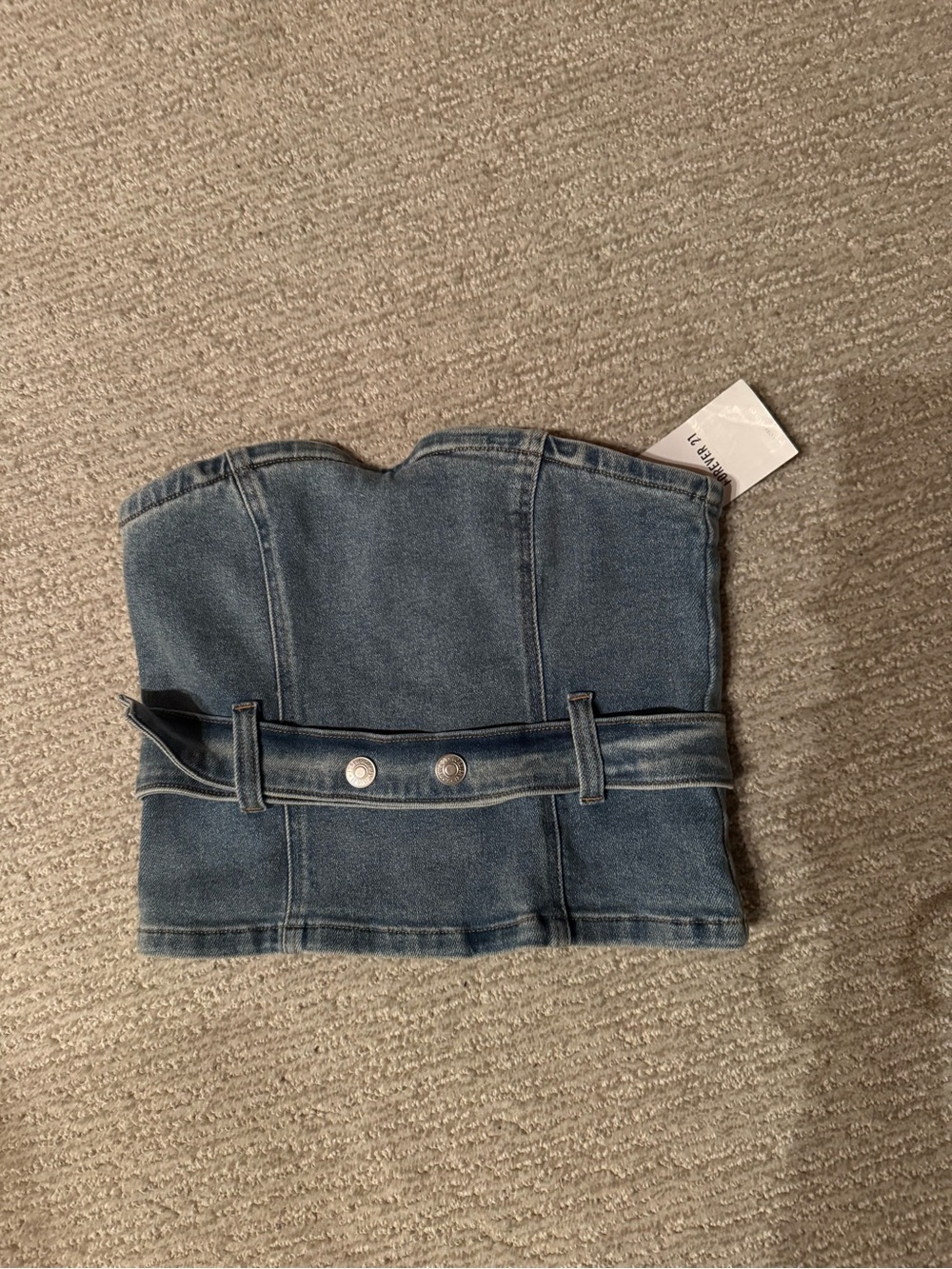 Forever 21 Blue Denim Corset Tube Top with Belt Detail